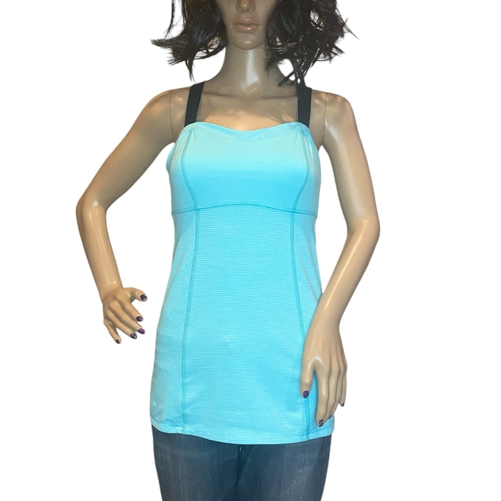 Lululemon Run: Catch Me Tank Top Running Workout Yoga Blue Stripes Size 6 EUC